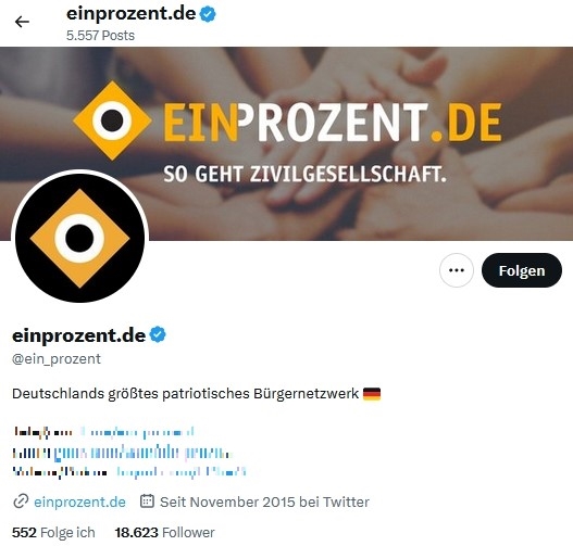 Account des Vereins „Ein Prozent“ bei X