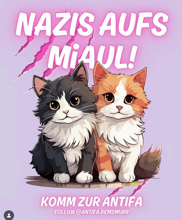 Sticker-Motiv mit zwei Katzen und Beschriftung